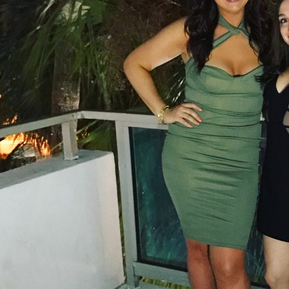 Strappy bodycon midi dress - olive green